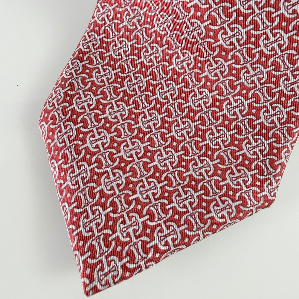 J.McLaughlin Necktie Womens OS Red Geometric Chain Link 100% Silk Made in USA